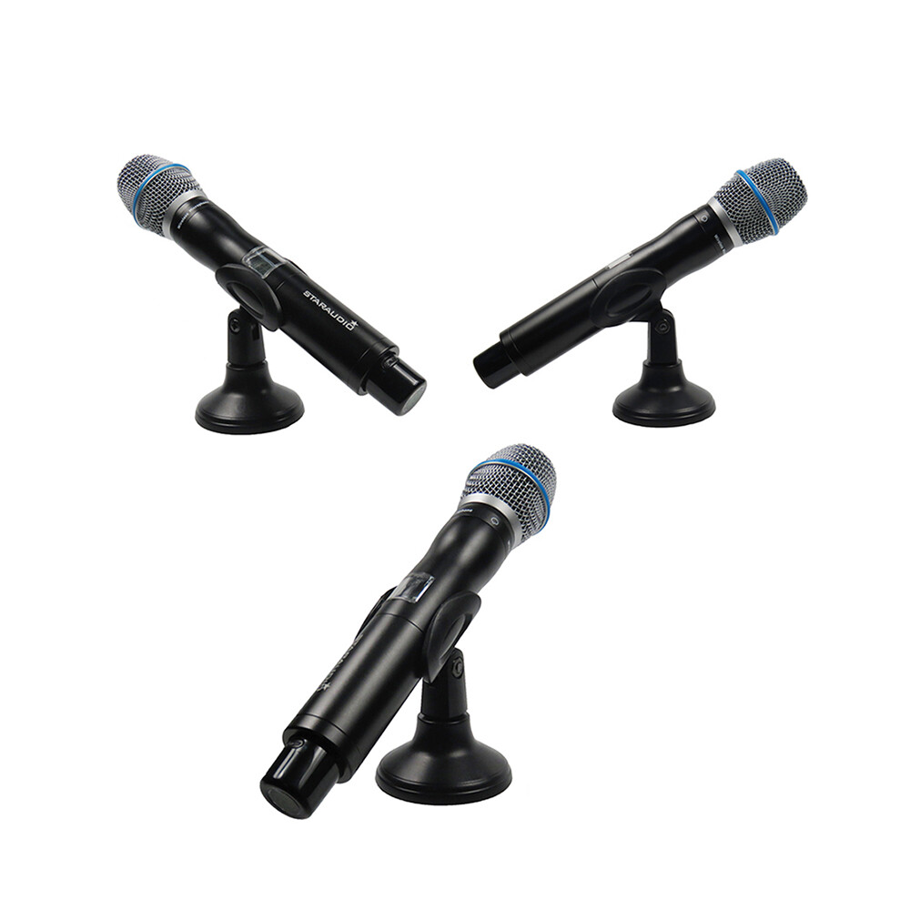 Pair Flexible Adjustable Microphone Stands Clamp Clip Holder Base Mount Stands