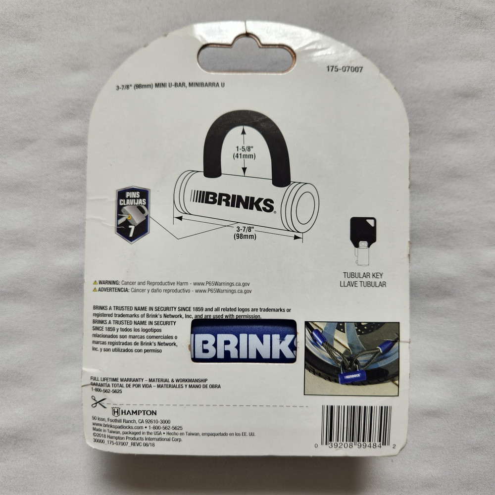 BRINKS 3 7/8" U-Bar High Security Lock, NEW in Pkg