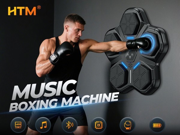 HTM Music Boxing Machine, Interactive Punching Trainer 9 Modes & Boxing Gloves