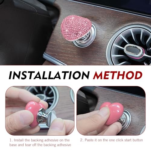 Car Push Start Button, Scratch-resistant Push-type 1 PC Pink #Diamond-encrusted
