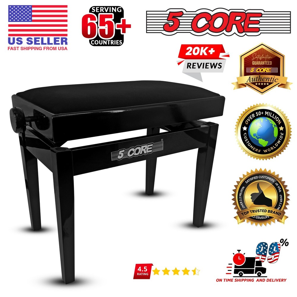 5 Core Adjustable Piano Bench Thick Padded Solid Wood Keyboard Stool Heavy Duty