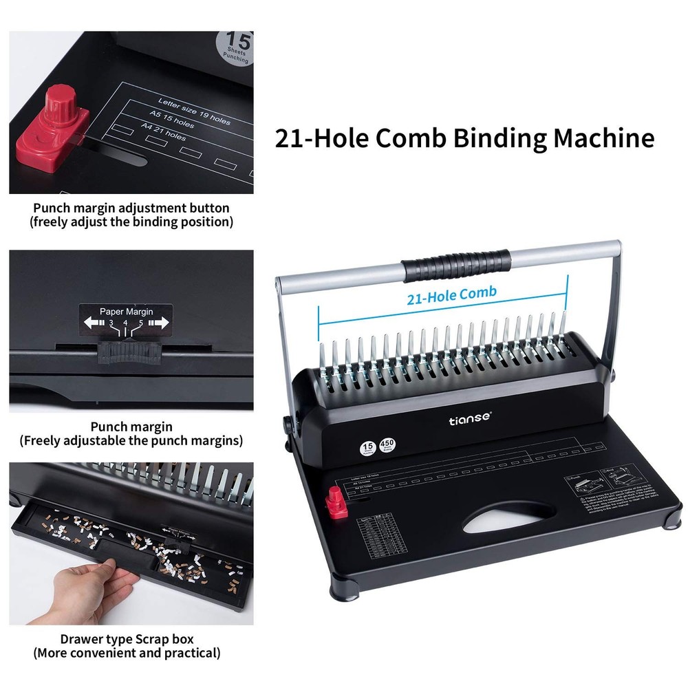 Binding Machines, 21-Holes, 450 Sheets, Comb Bind Machine Book Maker with 100...