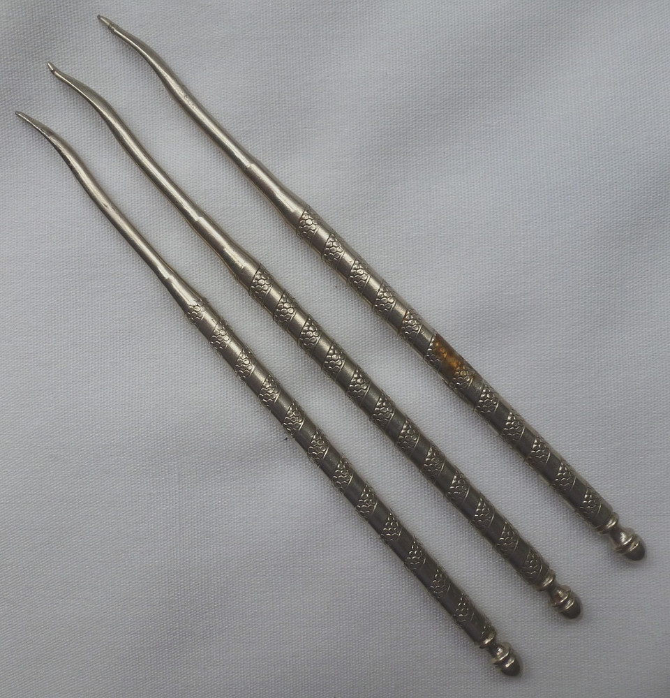 3 Vintage Nut Meat Seafood Picks Tools 4.75" Long Used