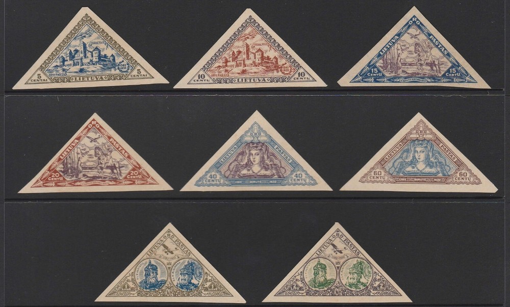 LITHUANIA 1933, AIR MAIL TWO COMPLETE SETS IMPERFORATED PERFORATED AIR MAIL SETS