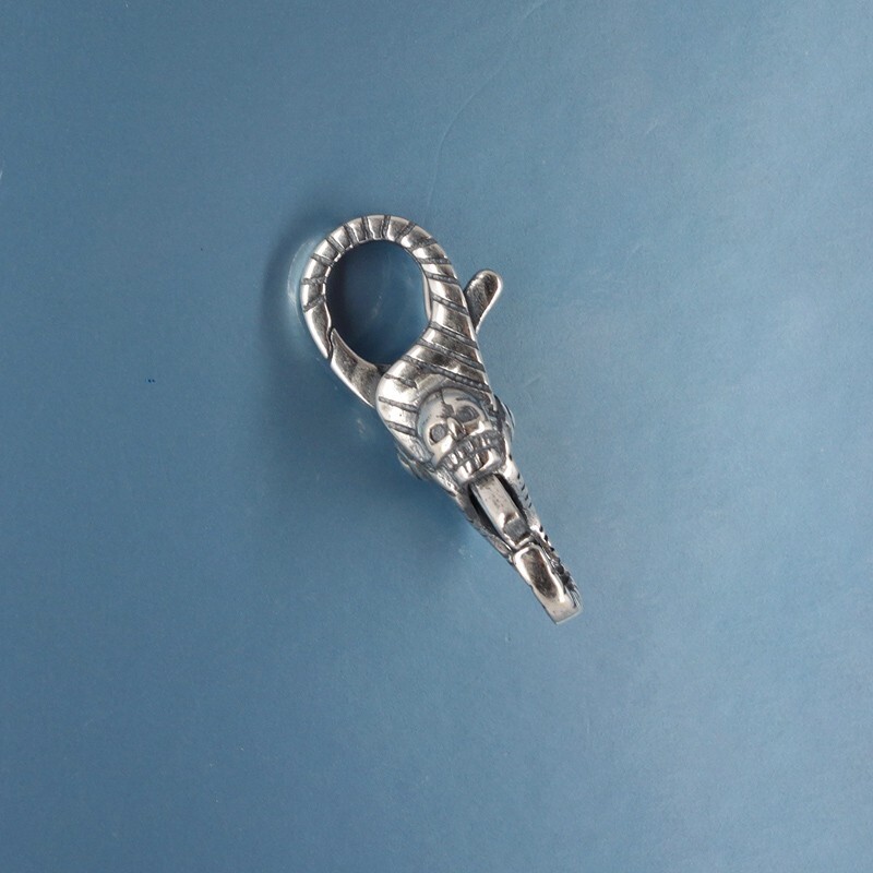Sterling Silver Double Openings Skull Stripes Lobster Claw Clasp Connector 44069