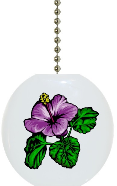 Purple Hibiscus CERAMIC Ceiling Fan Light Lamp Pull