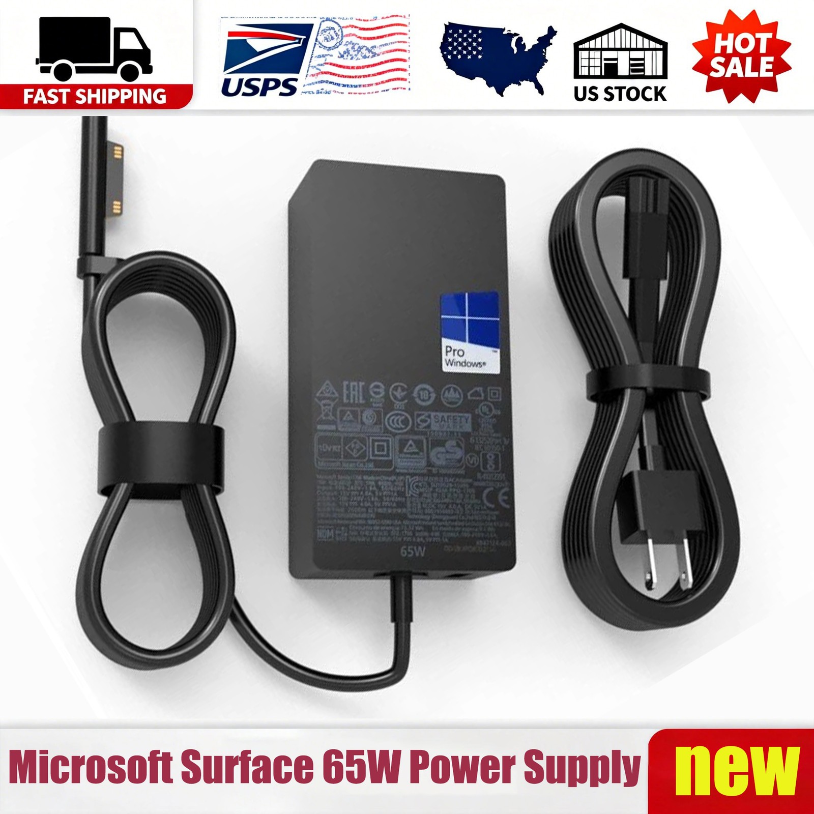 Microsoft Surface 65W Power Supply Charger Black OEM 1706 for Surface Book Pro