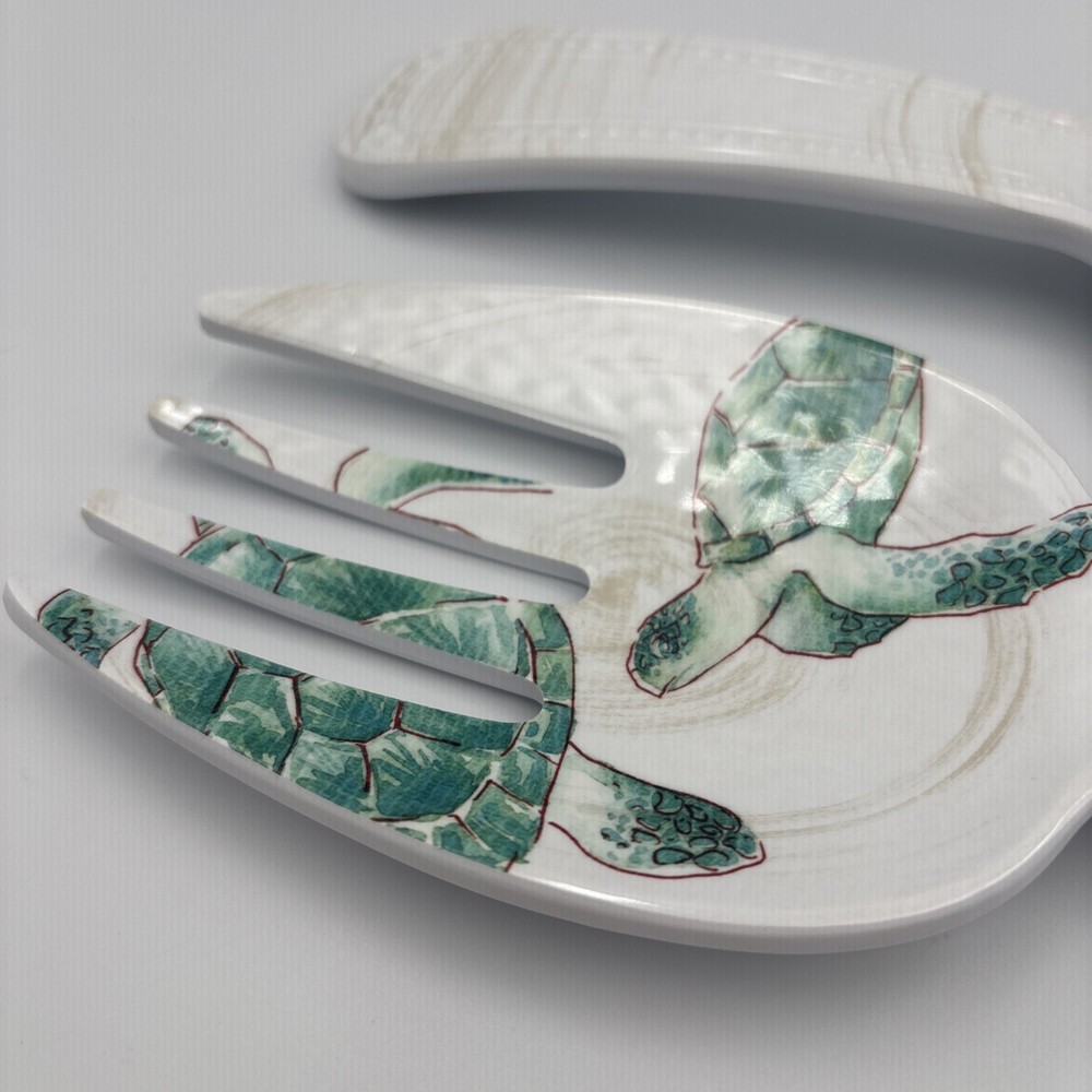 Tommy Bahama Turtle Melamine Salad Serving Fork & Spoon Set 10.5”
