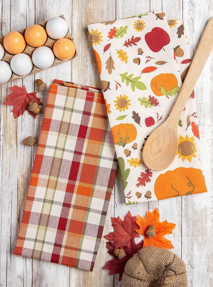 Fall Basics Kitchen Dishtowel Collection Printed & Plaid Fall Dish Towel Set