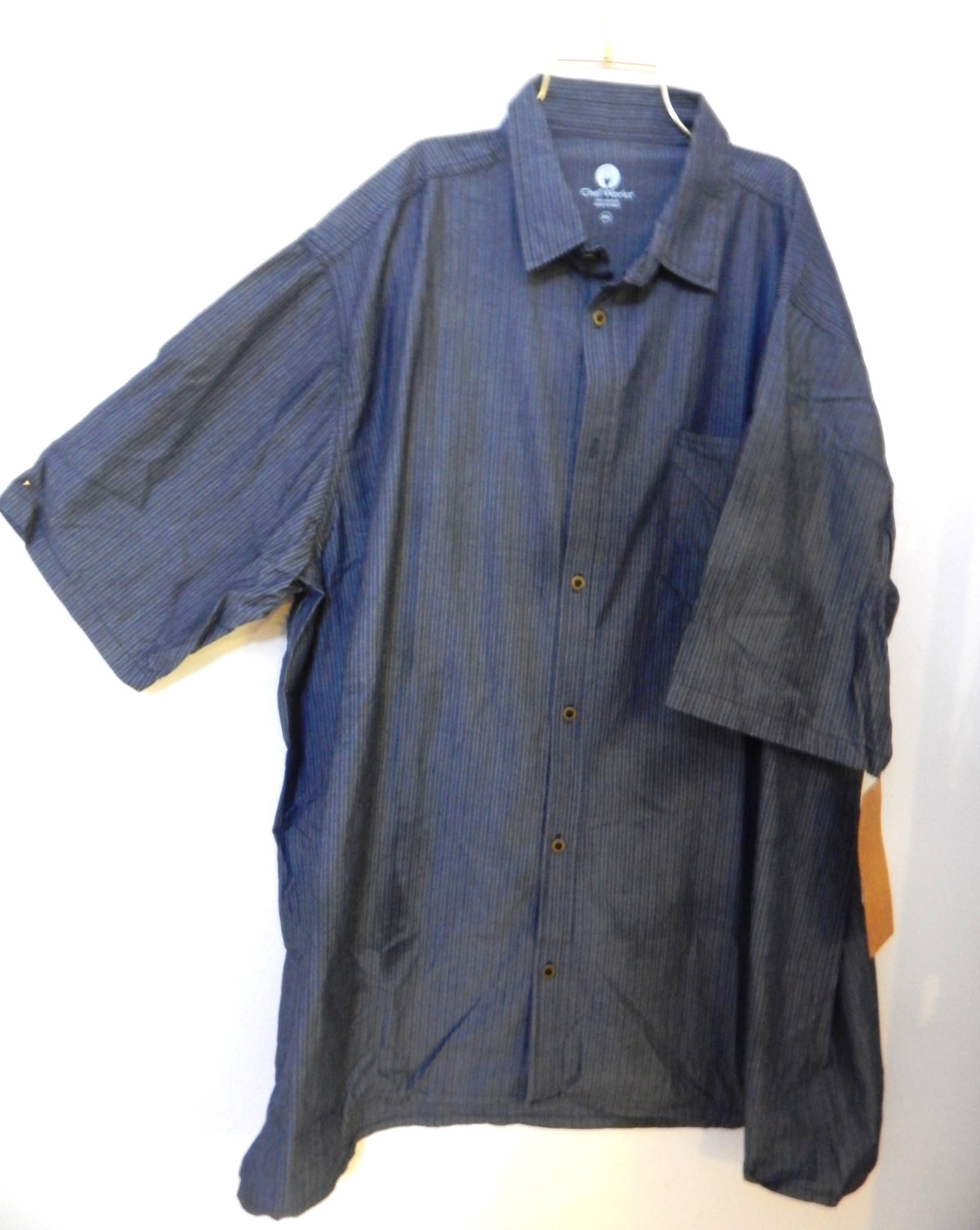 NWT Chef Works Urban Collection Cotton Short Sleeve Navy Stripe work shirt 2XL