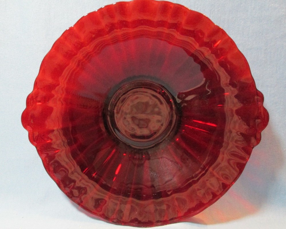 Royal Ruby Paneled Shallow DISH with Tab Handles ~ Depression Elegant Glass