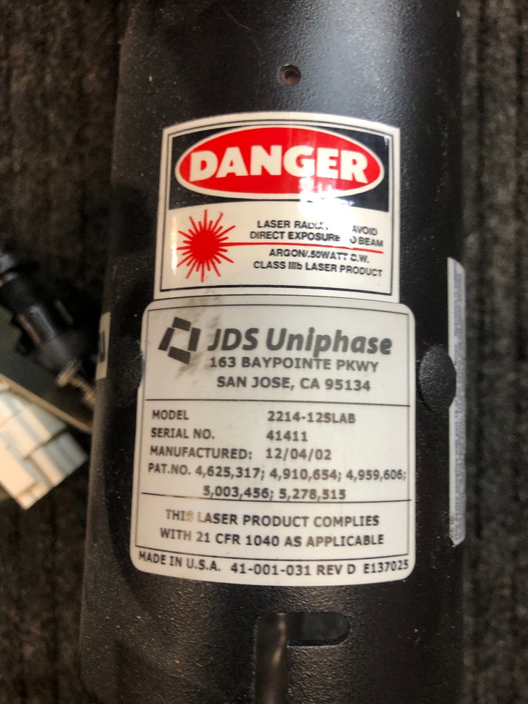 JDS Uniphase Model 2214-12SLAB Argon Ion Laser Head | Pre Owned
