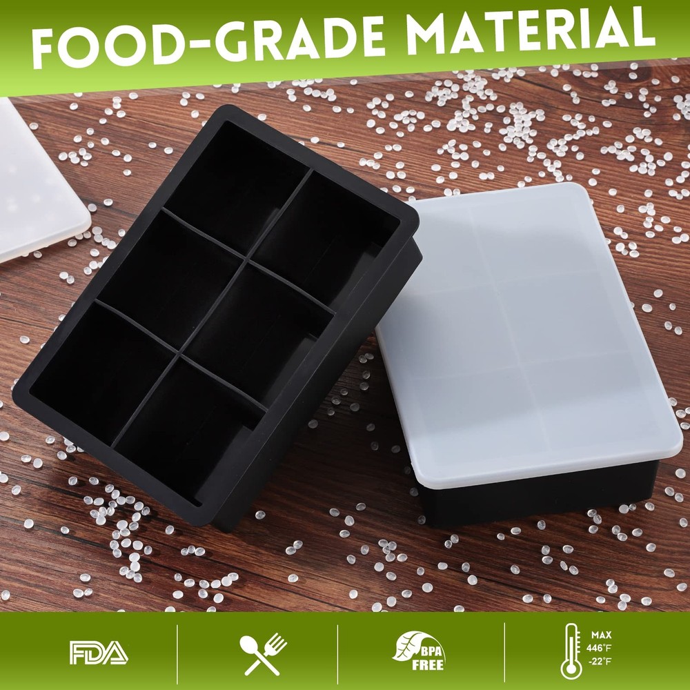 Ice Cube Trays Silicone,2 Pack Large Square Ice Cube Molds with Removable Lid...