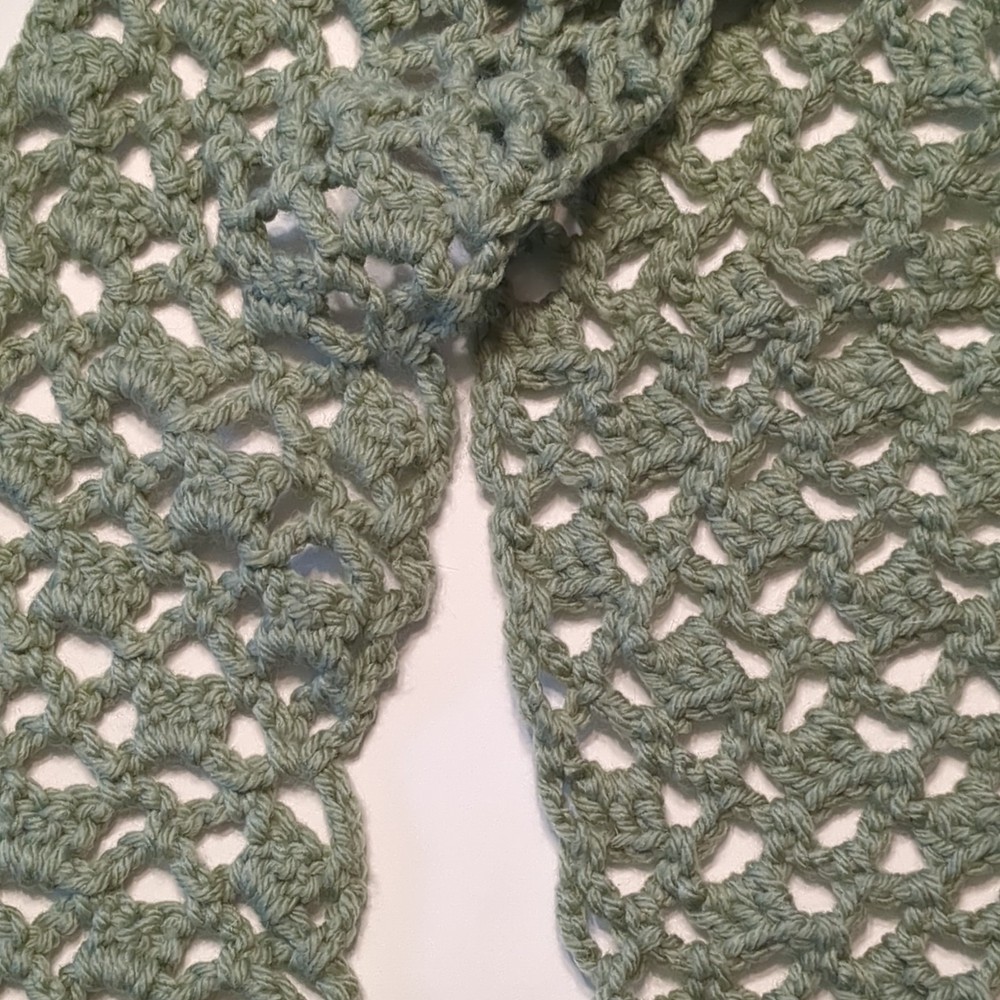 Handmade Green Crocheted Scarf Open Lace Pattern