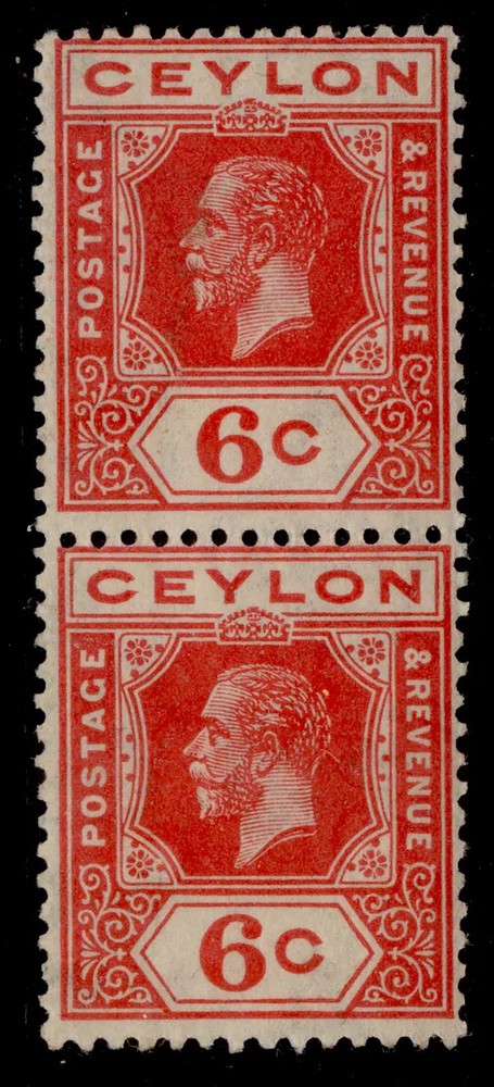 CEYLON GV SG342, 6c carmine-red, NH MINT. PAIR