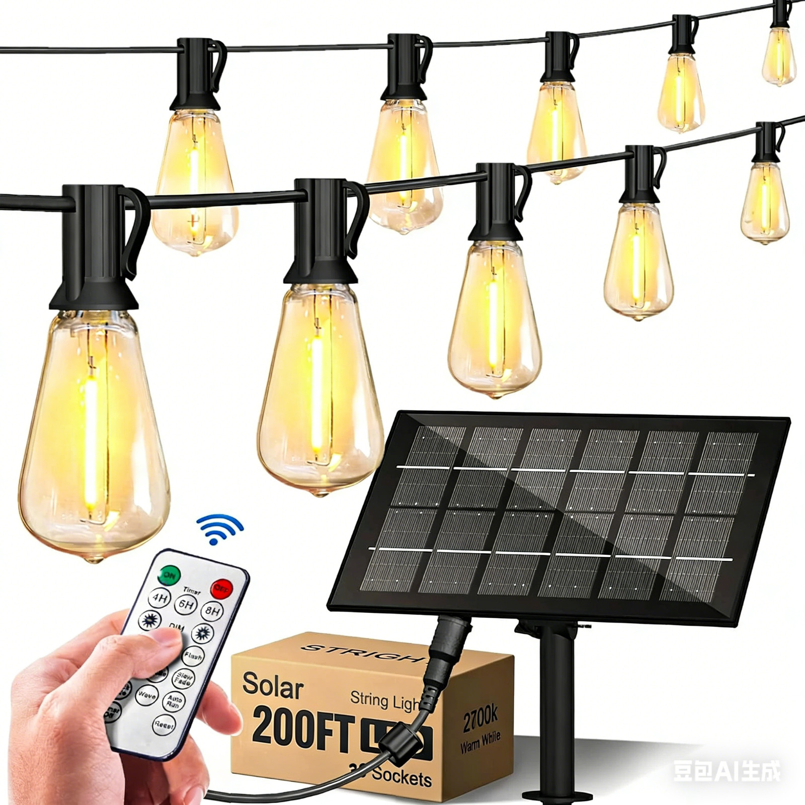 200 FT Solar String LED Lights Outdoor Waterproof With Remote Control and Timer