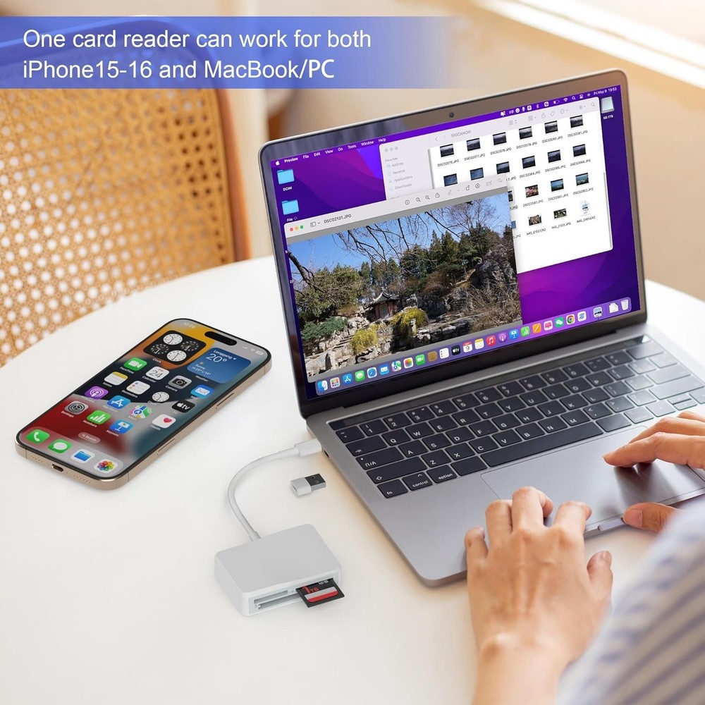 White 4 in 1 USB C Card Reader