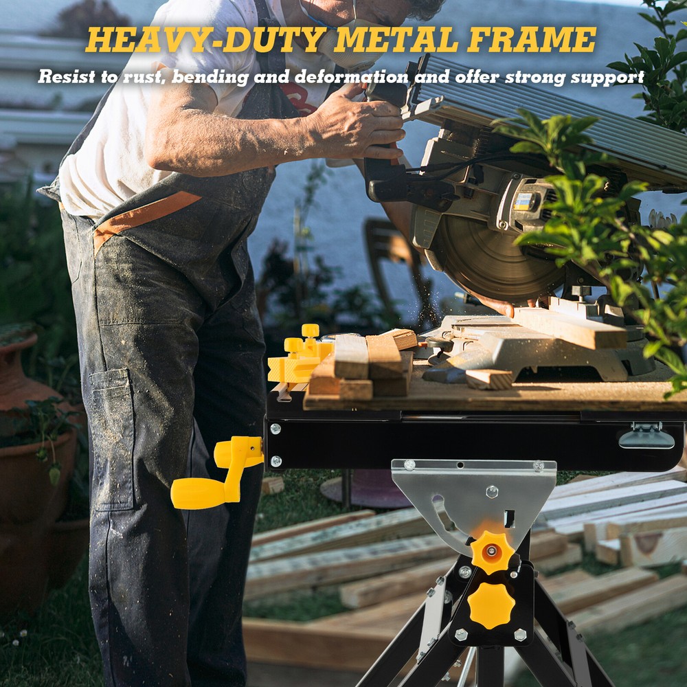 Folding Portable Workbench Work Table W/ Adjustable Height & Tiltable Platform