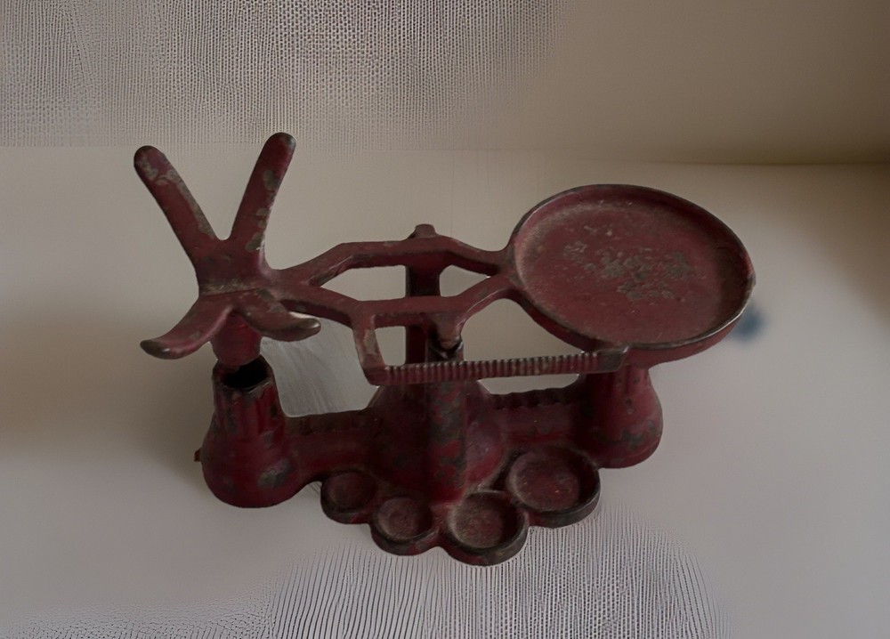 Cast Iron Mini Toy Scale 3" Rare Red Cast Iron