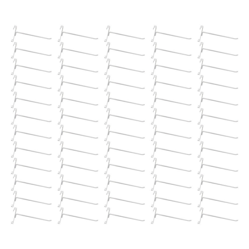 50 Pc GLOSS WHITE 8" Long Gridwall Hooks Grid Panel Display Wire Metal Hanger