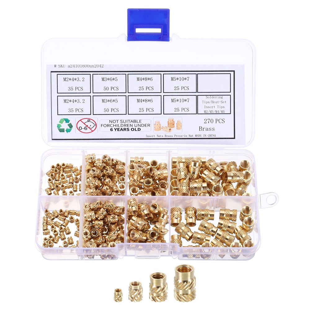 270pcs M2 M3 M4 M5 Metric Threaded Inserts with Heat Set Insert Tips