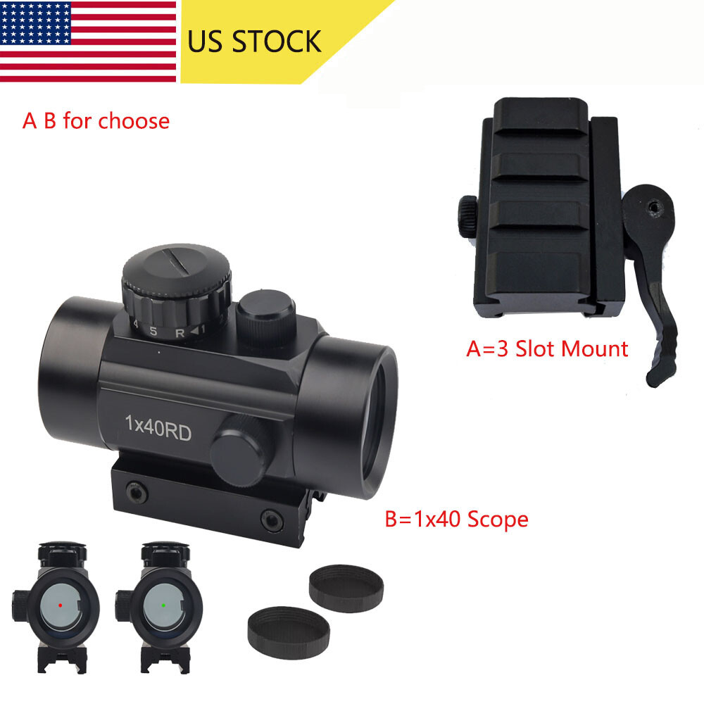 Quick Release 3 Slots Riser Rail Mount / 1x40 Red Green Dot Sight Optics Scope