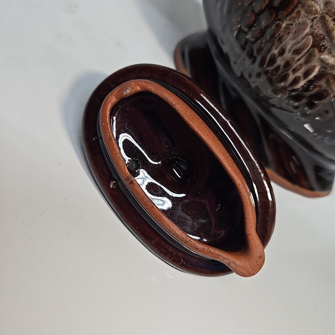 Vintage 1950's Redware Bird Shaped Teapot with Metal Spirl Handle 10in Long