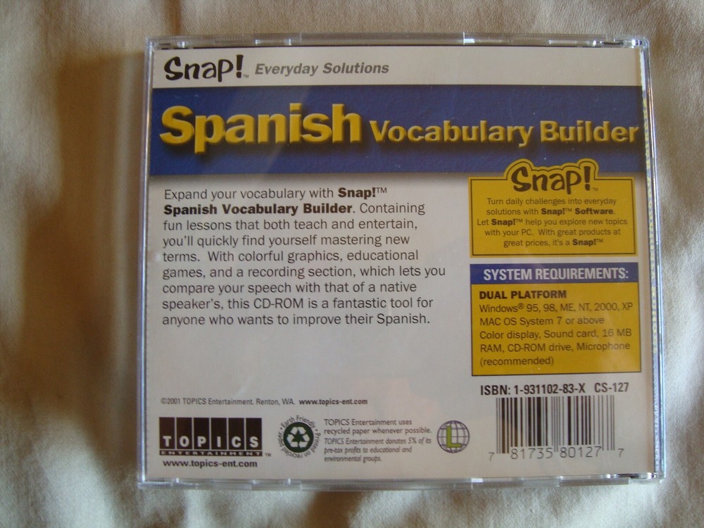 SNAP! Spanish Vocabulary Builder (Jewel Case) Windows / MAC Language Learning