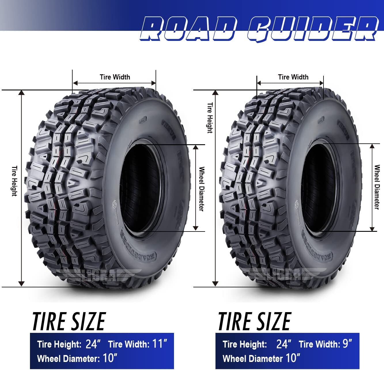 Full Set ATV Tires 24x9-10 & 24x11-10 for 05-16 Kawasaki Mule 610 4x4
