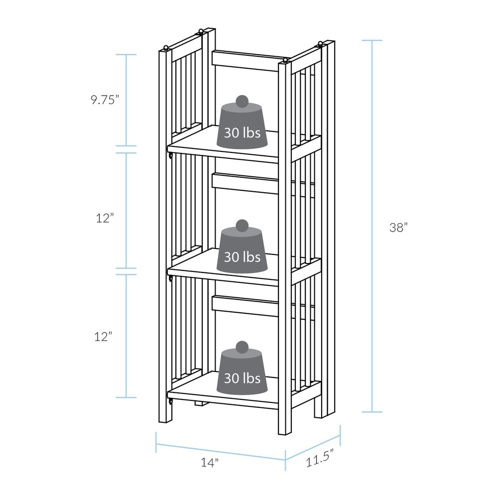 3-Shelf Folding Bookcase 14" Wide-Walnut Walnut (New)