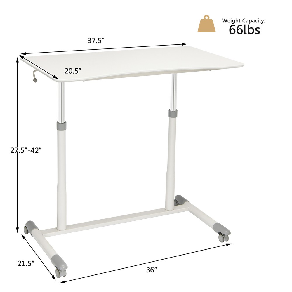 Costway Height Adjustable Computer Desk Sit Stand Rolling Notebook Table White