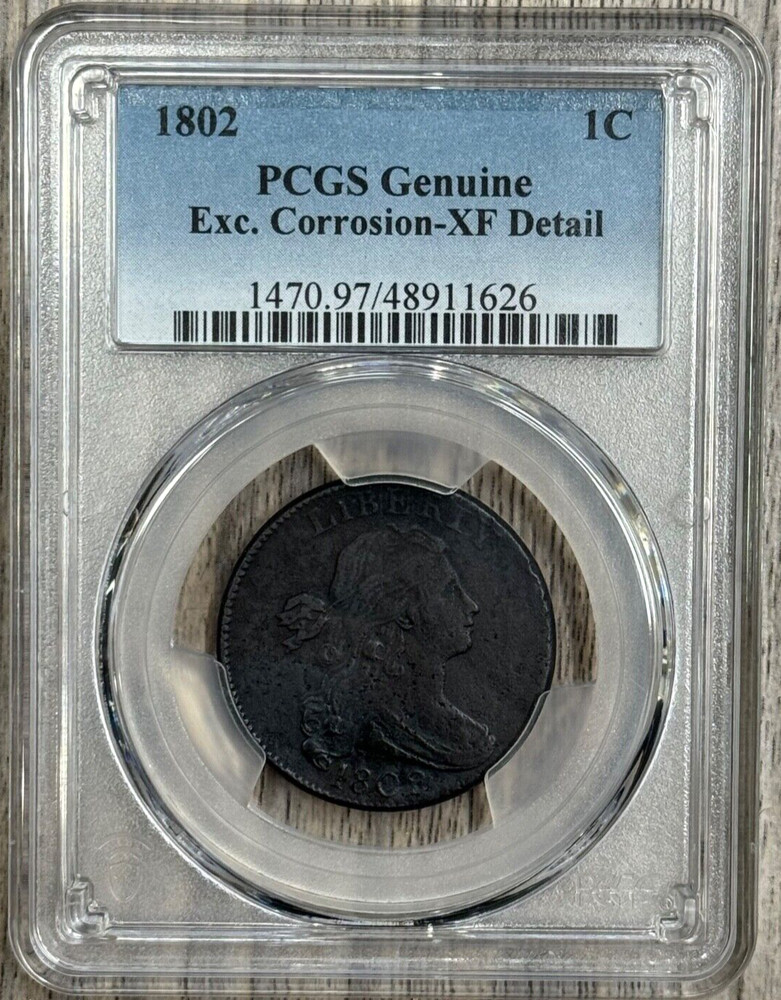 1802 1c Draped Bust Large Cent PCGS Extra Fine, Nice Early Large Cent