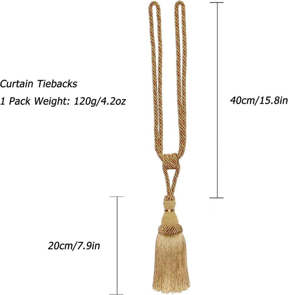 Gold Curtain Tiebacks Tassel Holdbacks, 2 Pack