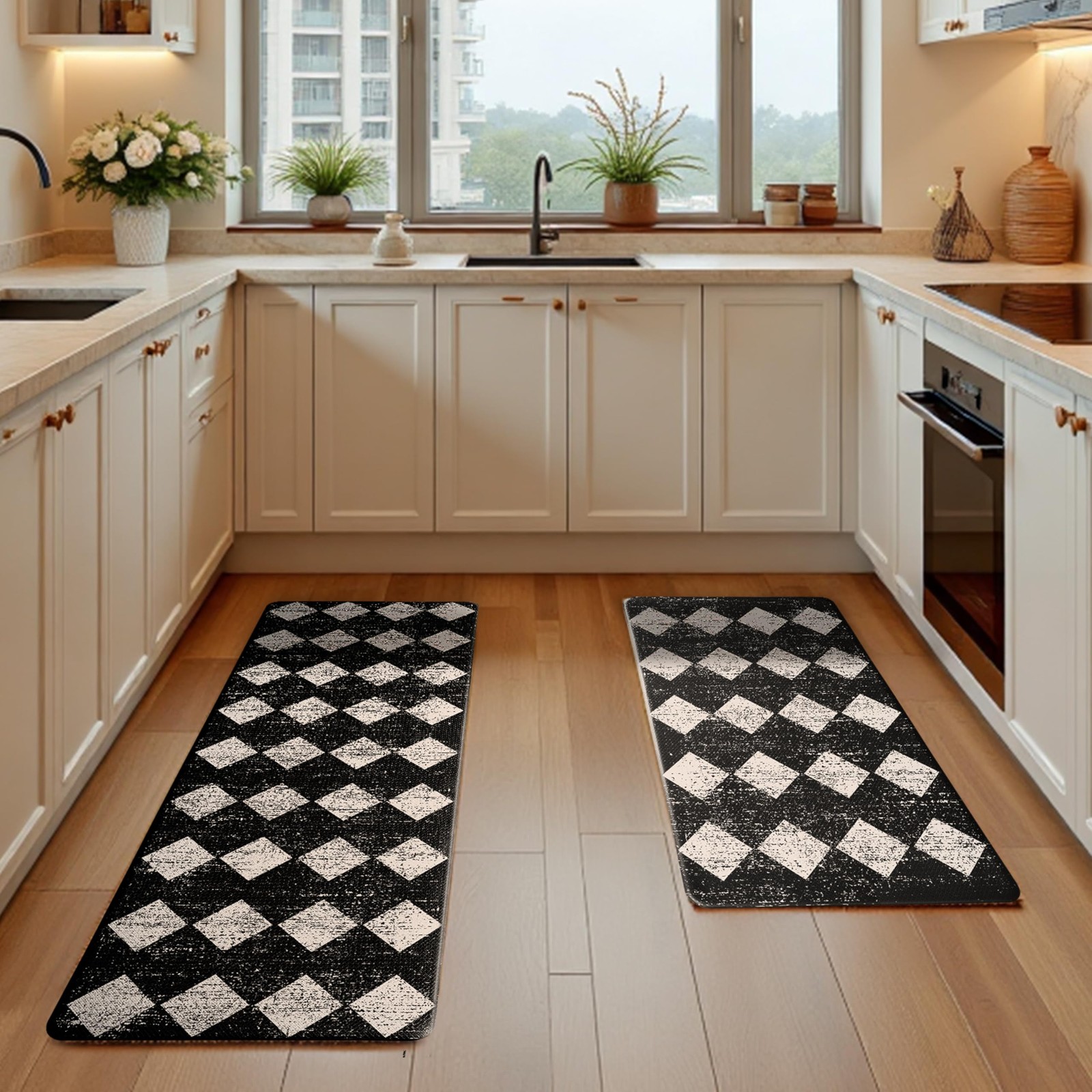 VivaNest Black Beige Moroccan 17"x29"+17"x47"-0.4"H, Trellis-blackbeige