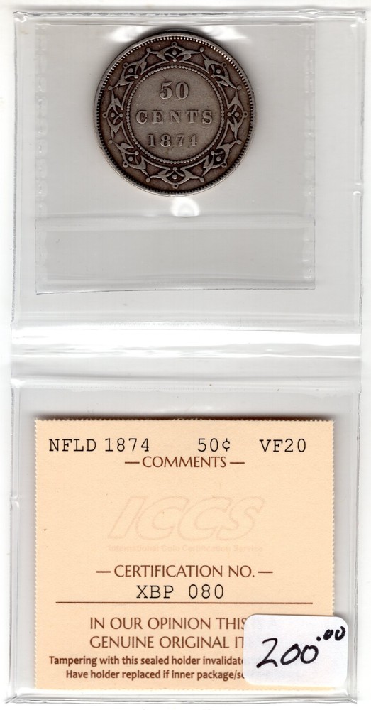 NFLD 1874 50 cent VF 20