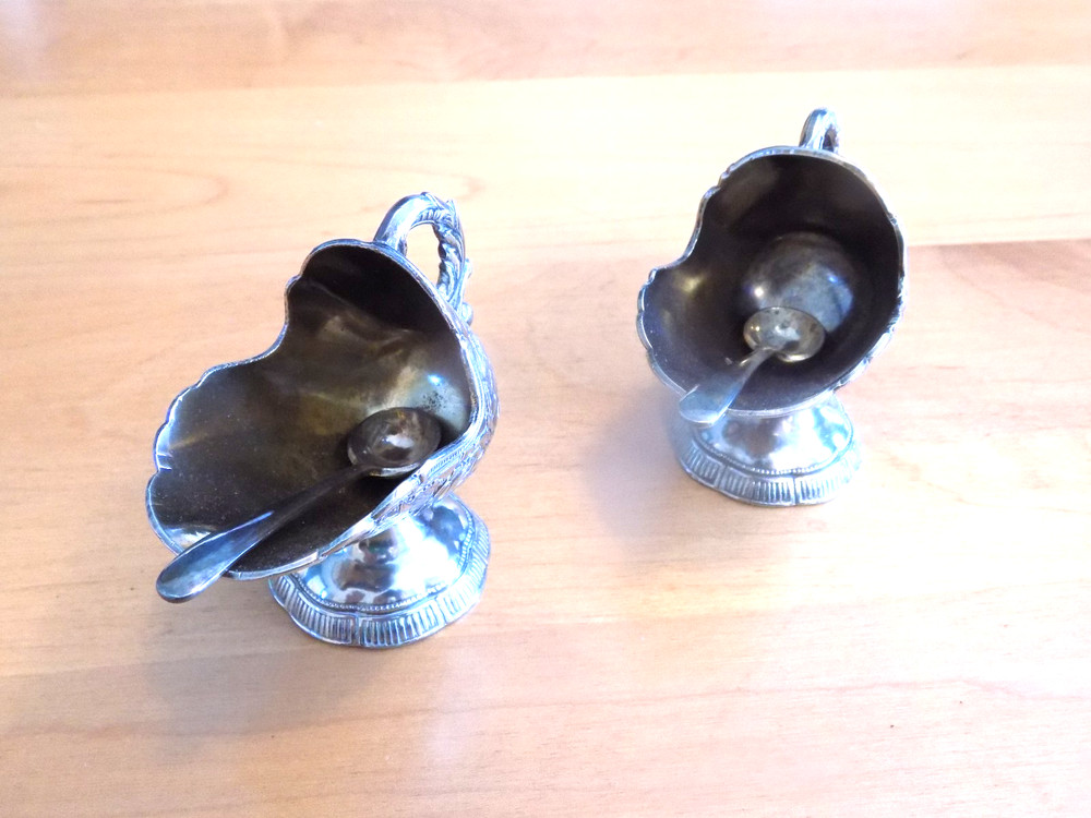 Sugar scuttle pair with spoons