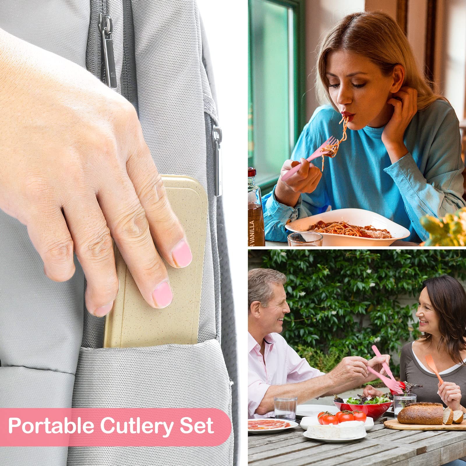 Reusable Travel Utensils Set with Case, 2 Sets 2 - Black, Dark Blue