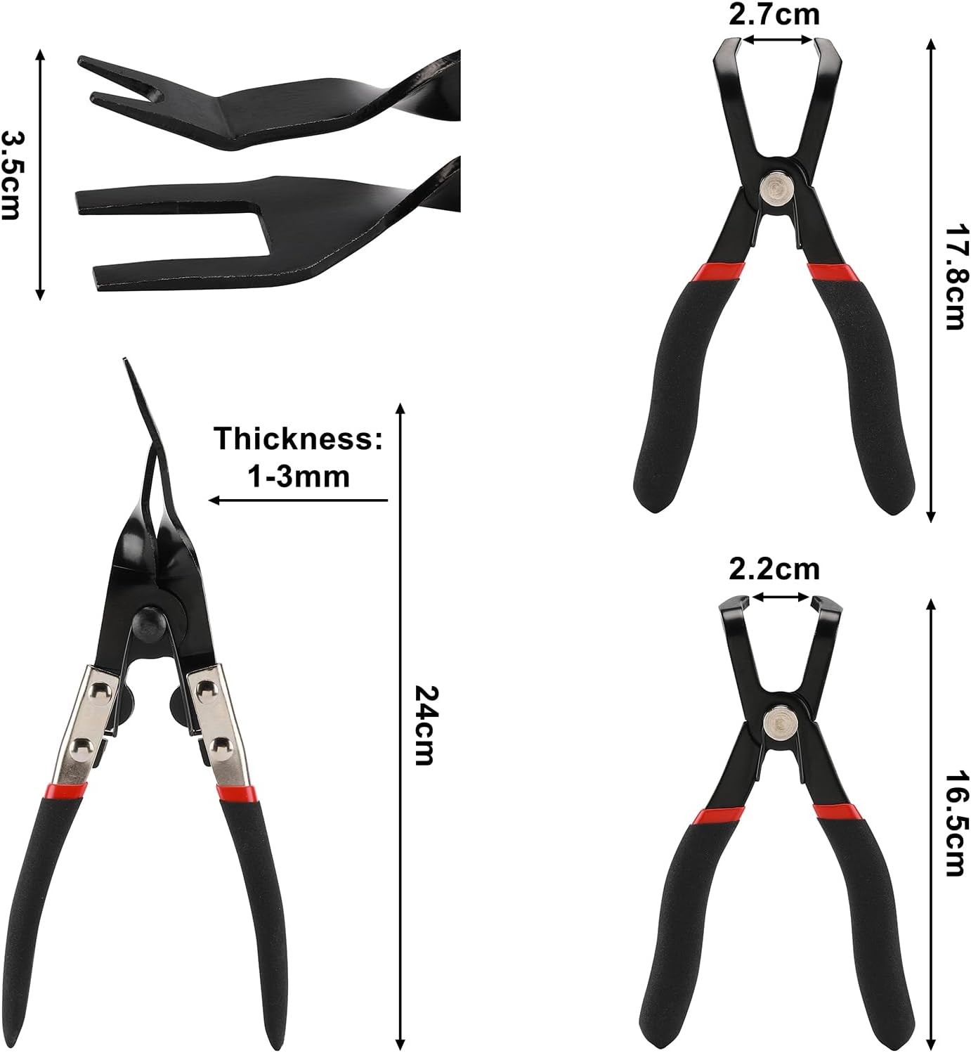 3PCS Body Clip Removal Pliers Set Including 30 Degree &80 Degree Push Pin Pliers