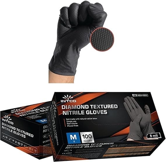 Heavy Duty 8Mil Black Nitrile Mechanic Gloves With Textured Grip, 100pcs-1000pcs