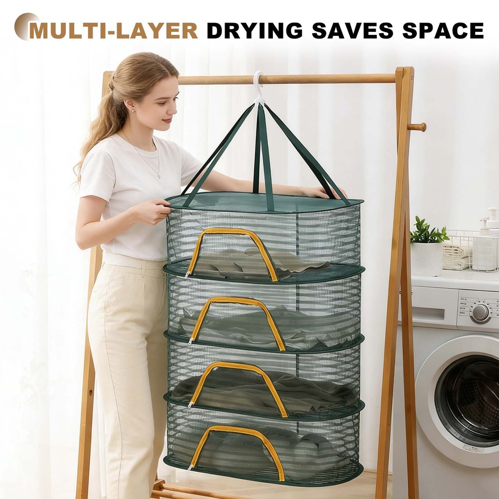 Herb Drying Rack, 24" 3-Layer Hanging Drying Mesh Net, Black