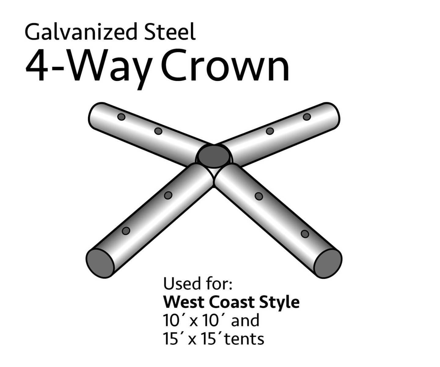Four Way Crown 10x10 and 15x15 West Coast Frame Tent Replacement Fitting Part