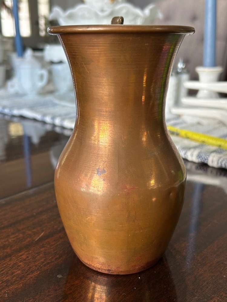 Antique Copper Ewer Pitcher Stylized Copper Handle Persian Home Décor 6 ½”