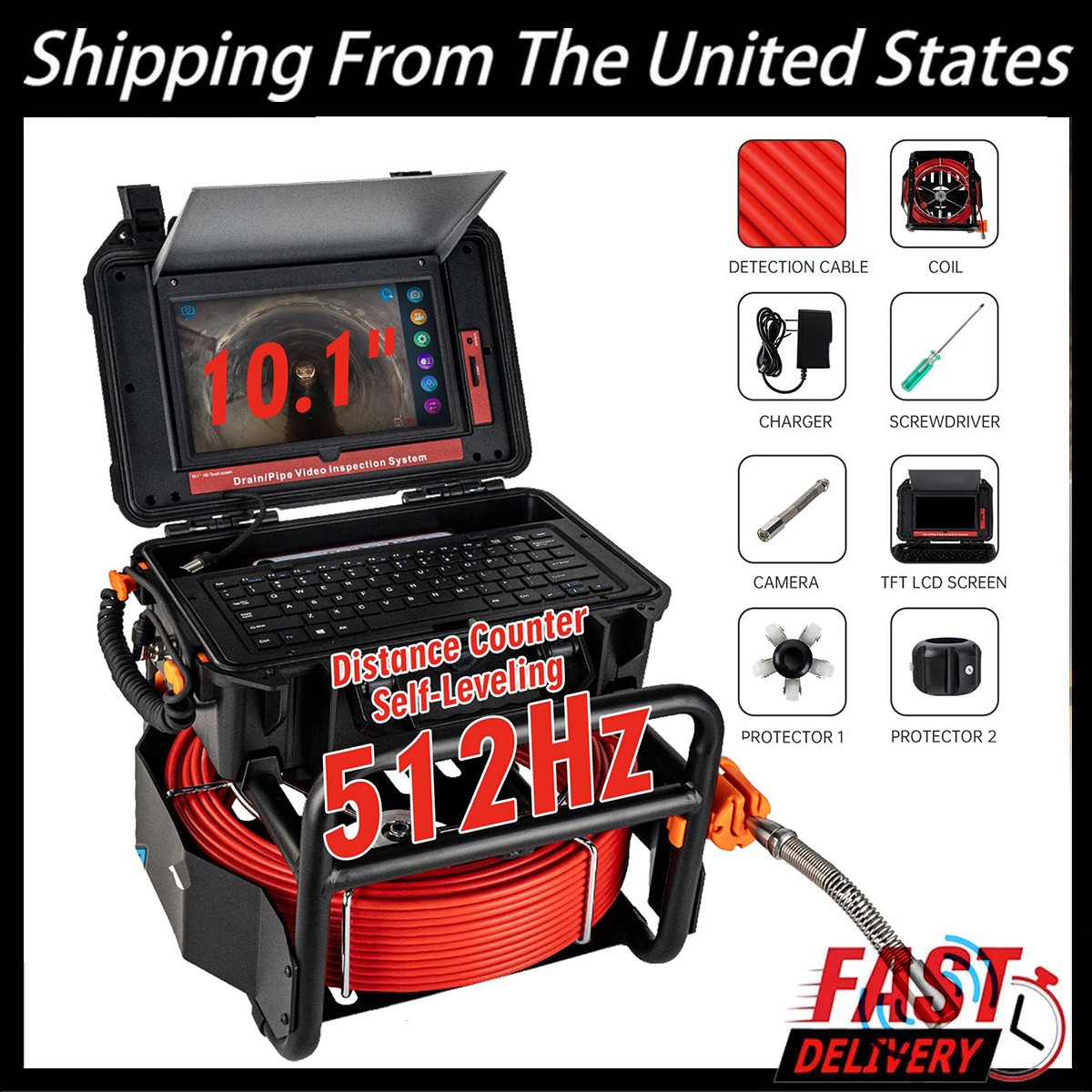 Sewer Camera  10.1" Pipe Drain Camera W/Keyboard 300ft Meter Marker Cable NEW