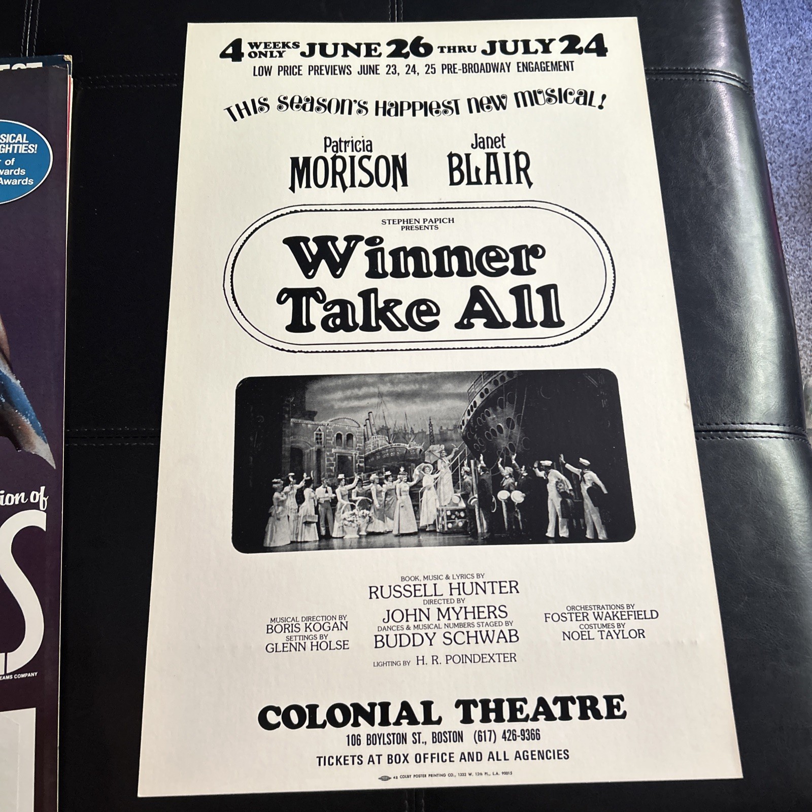 Theatre Window Card Poster Winner Take All Colonial Theatre Boston 1976