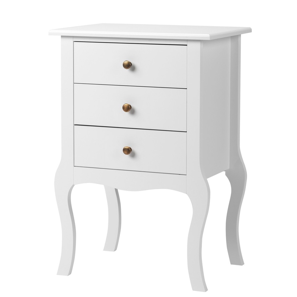 European Bedside Table Three Pumps White