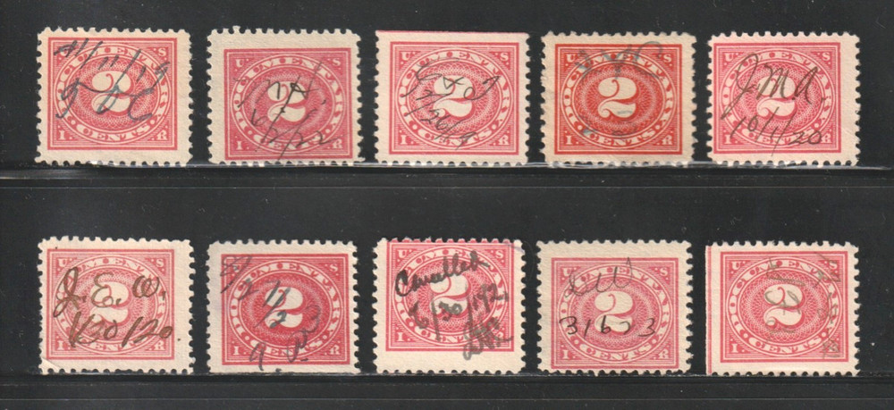 Scott # 229, Used, 2¢ Documentary, Manuscript Cancels, 10 Different