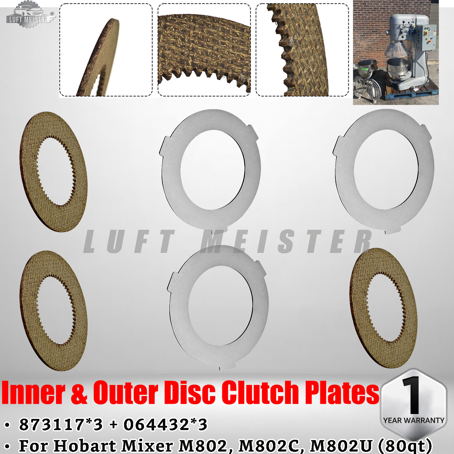 Clutch Disc Kit for Hobart Mixer M802 80qt 6pc set 3pc 873117 +3pc 064432 NEW
