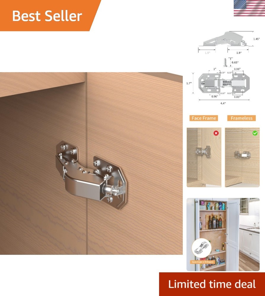 Satin Nickel Soft Close Spring Hinges - 20 Count, Quick Install, Durable Design