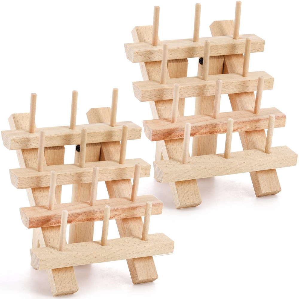2 Pack 12 Spools Wooden Thread Holder Small Thread Racks Organizer for Sewing...