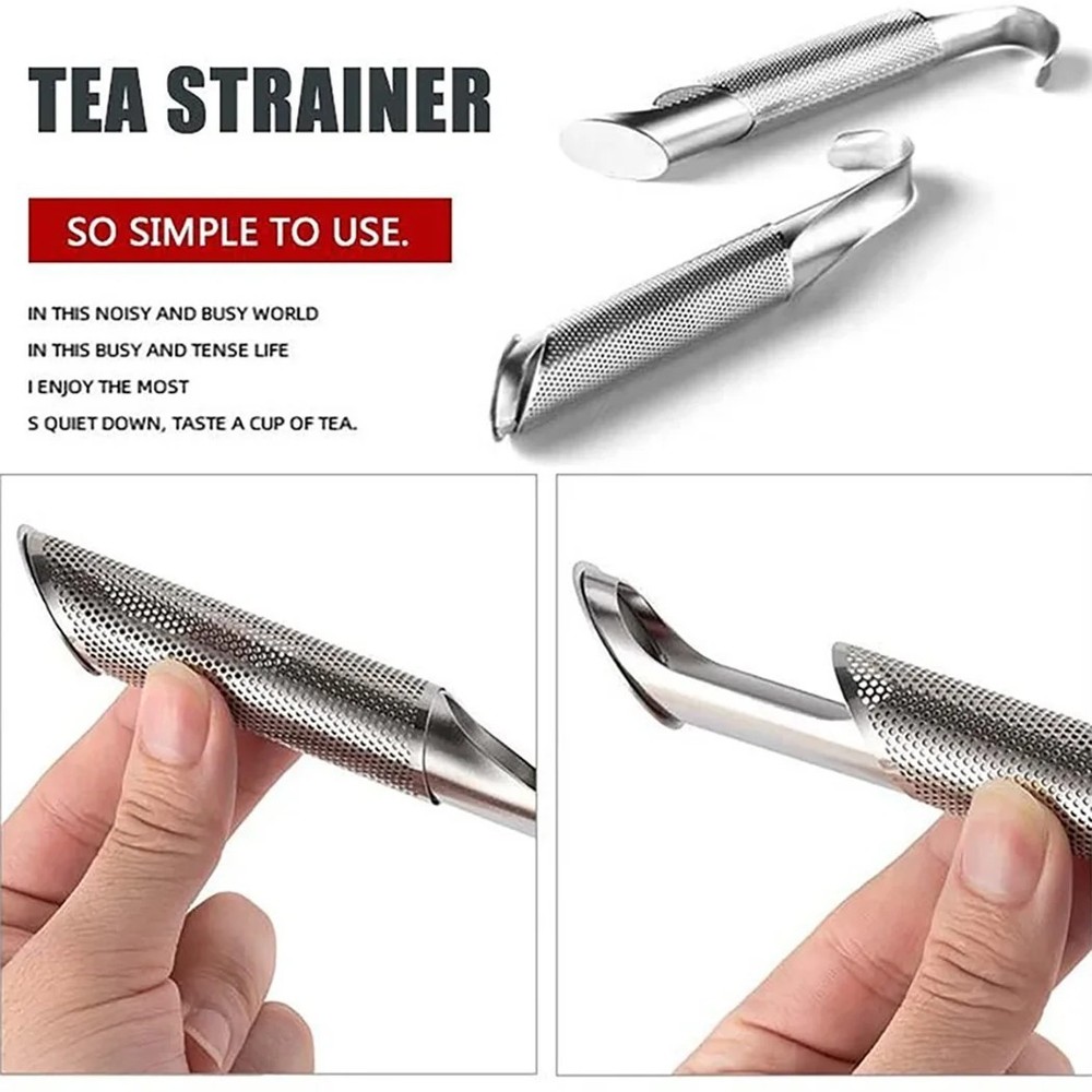 Stainless Steel Tea Diffuser Stick Loose Leaf Infuser Strainer w/ Hook Handle